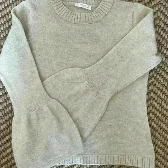 MANGO Flared Sleeves Boho Sweater Beige Cappuccino size XS - Picture 5 of 7